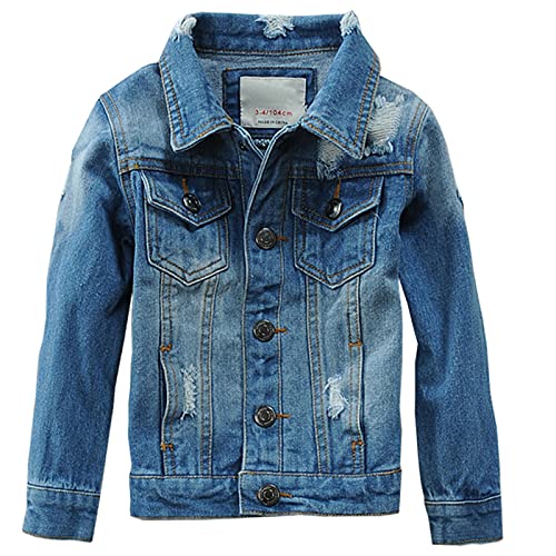 LCIGIA Jungen Jeansjacke Kinder Mädchen Jeans Jacke mit Löchern Mode Übergangsjacke Outdoorjacke Denim Jacket, Blau, 152-158 von LCIGIA