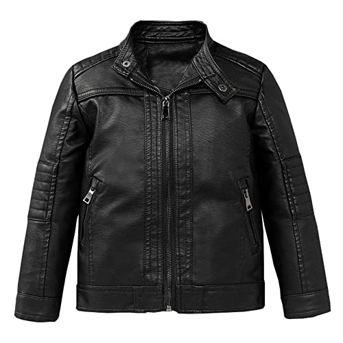 LCIGIA Jungen Lederjacke Kinder Leder Jacke im Biker-Stil Bikerjacke Retro PU Lederjacken Kunstlederjacke, Schwarz 3, 140-146 von LCIGIA