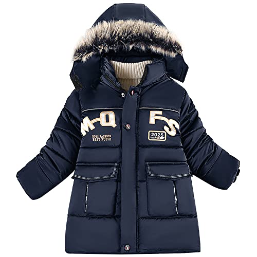 LCIGIA Jungen Winterjacke Kinder Wintermantel mit Abnehmbarer Kapuze Verdickte Kinderjacke Winddichte Steppjacke Warm Outdoorjacke Gefütterte Winter Jacke, Blau, 116 von LCIGIA