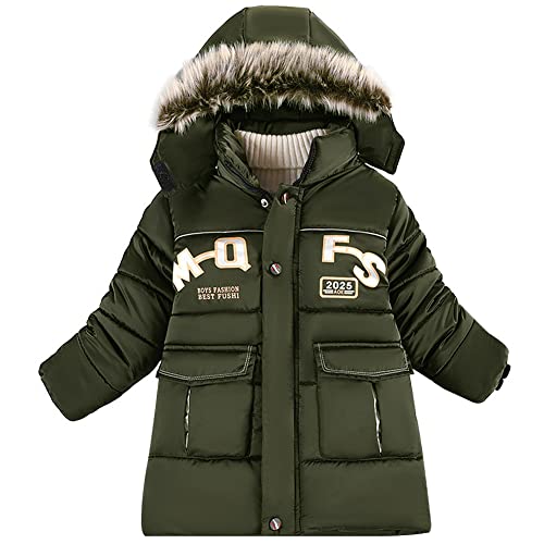 LCIGIA Jungen Winterjacke Kinder Wintermantel mit Abnehmbarer Kapuze Verdickte Kinderjacke Winddichte Steppjacke Warm Outdoorjacke Gefütterte Winter Jacke, Grün, 134-140, H13-YL28W06Z-V14 von LCIGIA