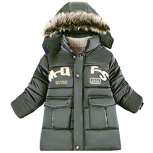LCIGIA Winterjacke Jungen Kinder Wintermantel mit Abnehmbarer Kapuze Gefütterte Jacke Verdickte Kinderjacke Winddichte Steppjacke, Grün, 146 von LCIGIA