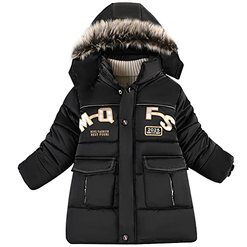 LCIGIA Jungen Winterjacke Kinder Wintermantel mit Abnehmbarer Kapuze Verdickte Kinderjacke Winddichte Steppjacke Warm Outdoorjacke Gefütterte Winter Jacke, Schwarz, 116, H13-YL28W06Z-U12 von LCIGIA