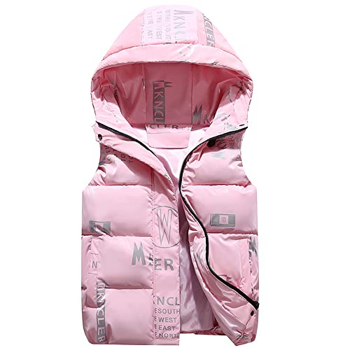 LCIGIA Kinder Weste Mädchen Daunenweste Warme Steppweste Ärmellose Jacke mit Kapuze Bedruckte Kinderweste Outdoorjacke, Rosa, 104-110 von LCIGIA