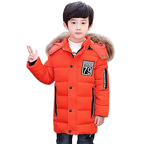 LCIGIA Kinder Winterjacke Jungen Wintermantel Baumwoll Jacke Mit Abnehmbarem Großem Pelzkragen Winddichte Outdoorjacke Mädchen Warme Steppjacke, Orange, 146, H13-YL28W28Z-K15 von LCIGIA