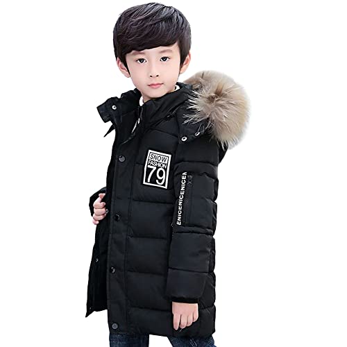 LCIGIA Kinder Winterjacke Jungen Wintermantel Baumwoll Jacke Mit Abnehmbarem Großem Pelzkragen Winddichte Outdoorjacke Mädchen Warme Steppjacke, Schwarz, 104-110 von LCIGIA