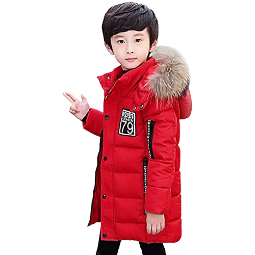 LCIGIA Kinder Winterjacke Jungen Wintermantel Baumwoll Jacke Mit Abnehmbarem Großem Pelzkragen Winddichte Outdoorjacke Mädchen Warme Steppjacke, Weinrot, 104-110 von LCIGIA