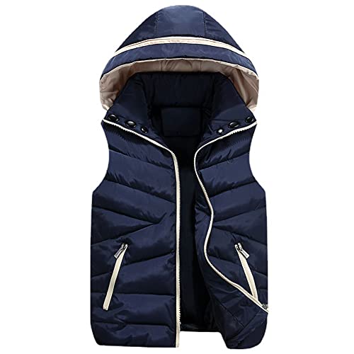 LCIGIA Mädchen Weste Kinder Daunenweste Warme Steppweste Ärmellose Jacke mit Kapuze Kinderweste Outdoorjacke, Dunkelblau, 152-158 von LCIGIA