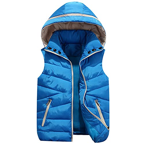 LCIGIA Mädchen Weste Kinder Daunenweste Warme Steppweste Ärmellose Jacke mit Kapuze Kinderweste Outdoorjacke, Hellblau, 164 von LCIGIA