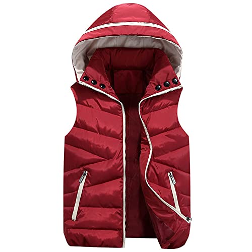LCIGIA Mädchen Weste Kinder Daunenweste Warme Steppweste Ärmellose Jacke mit Kapuze Kinderweste Outdoorjacke, Rot, 146 von LCIGIA