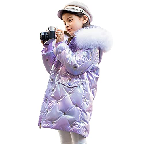 LCIGIA Mädchen Winterjacke Kinder Jacke mit Abnehmbare Kapuze Wintermantel mit Krone Stickerei Dicke Outdoorjacke Warme Daunenjacke, Lila, 116 von LCIGIA