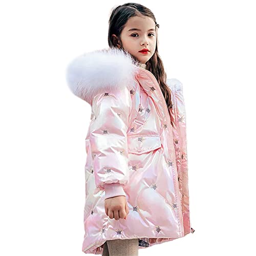 LCIGIA Mädchen Winterjacke Kinder Jacke mit Abnehmbare Kapuze Wintermantel mit Krone Stickerei Dicke Outdoorjacke Warme Daunenjacke, Rosa, 116 von LCIGIA