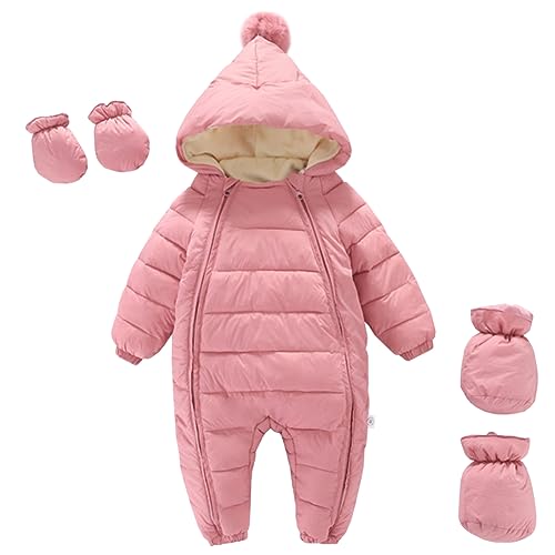 LCIGIA Schneeanzug Baby Strampler Neugeborene Kinder Jungen Overall Skianzug Jumpsuit Mit Kapuze Mädchen Einteilige Daunenjacke Mit Handschuhen Winter Schneeoverall, Rosa, 80-86 von LCIGIA