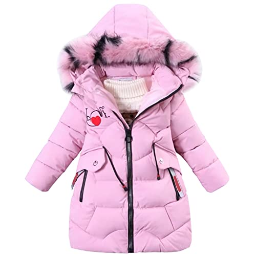 LCIGIA Winterjacke Mädchen Kinder Jacke Mit Abnehmbare Fellkapuze Verdickte Steppjacke Warme Wintermantel Baumwolljacke, Rosa, 140-146, H13-YL28W40Z-P14 von LCIGIA