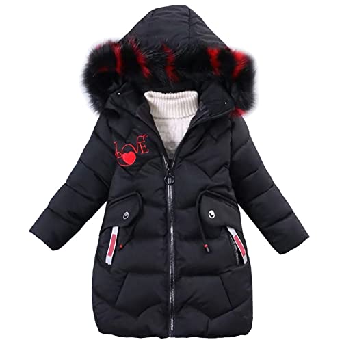 LCIGIA Winterjacke Mädchen Kinder Jacke Mit Abnehmbare Fellkapuze Verdickte Steppjacke Warme Wintermantel Baumwolljacke, Schwarz, 140-146, H13-YL28W40Z-U14 von LCIGIA