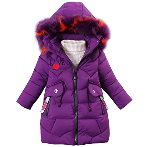 LCIGIA Winterjacke Mädchen Kinder Jacke Mit Abnehmbare Fellkapuze Verdickte Steppjacke Warme Wintermantel Outdoor Baumwolljacke, Violett, 128-134 von LCIGIA