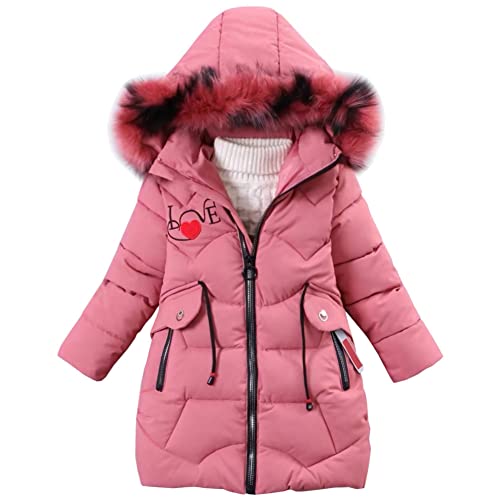 LCIGIA Winterjacke Mädchen Kinder Jacke Mit Abnehmbare Fellkapuze Verdickte Steppjacke Warme Wintermantel Outdoor Baumwolljacke, WassermelonenRot, 116-122, H13-YL28W40Z-A12 von LCIGIA