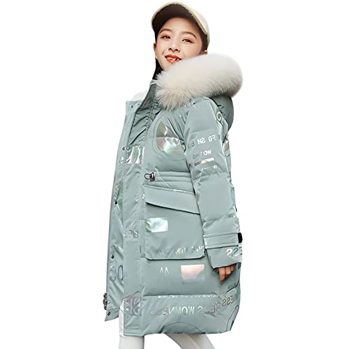 LCIGIA Winterjacke Mädchen Kinder Wintermantel mit Abnehmbare Kapuze Warme Steppjacke Verdickte Daunenjacke mit Reflektierender Buchstabe, Grün, 122-128 von LCIGIA