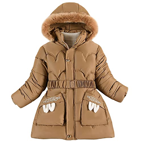 LCIGIA Winterjacke Mädchen Wintermantel Kinder Jacke mit Abnehmbarer Kapuze Dicke Fleecejacke Warme Mantel Winddichte Steppjacke, Braun, 104-110, H13-YL28W37Z-Z11 von LCIGIA