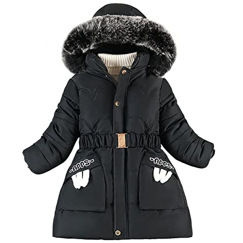 LCIGIA Winterjacke Mädchen Wintermantel Kinder Jacke mit Abnehmbarer Kapuze Dicke Fleecejacke Warme Mantel Winddichte Steppjacke, Schwarz, 146, H13-YL28W37Z-U15 von LCIGIA