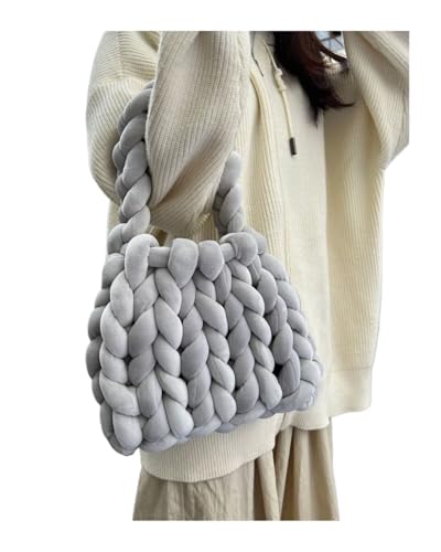 Chunky Garn Gewebte UmhäNgetasche Diy Samtfaden Handarbeit Stricken Kreative Computer Tasche Dicke Linie Stricken Tasche Hand Tragen Schulter Tasche Tasche(16,28X20X20CM) von LCKKJHG