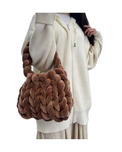Chunky Garn Gewebte UmhäNgetasche Diy Samtfaden Handarbeit Stricken Kreative Computer Tasche Dicke Linie Stricken Tasche Hand Tragen Schulter Tasche Tasche(7,35X29X20cm) von LCKKJHG