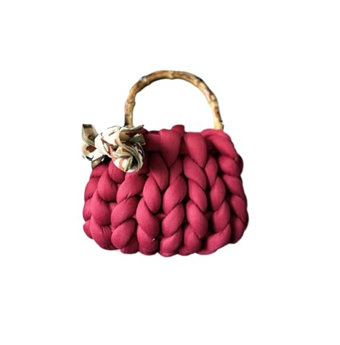 LCKKJHG Chunky Garn Gewebte UmhäNgetasche Crewel-Stricktasche, handgewebte Damentasche, handgemachte Strick-Diy-Tasche(Claret,24 * 20 * 10cm) von LCKKJHG