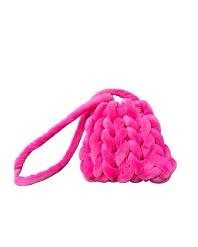 LCKKJHG Chunky Garn Gewebte UmhäNgetasche Handgemachte diy Tasche Samt Umhängetasche lässig vielseitige Handtasche(Rosy) von LCKKJHG