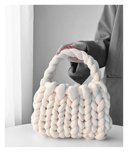 LCKKJHG Chunky Garn Gewebte UmhäNgetasche Super dicke isländische Wolle DIY handgestrickte Tasche eigene handgestrickte hausgemachte Einkaufstasche(Beige,22x18x13cm) von LCKKJHG
