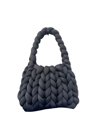 LCKKJHG Chunky Garn Gewebte UmhäNgetasche Super dicke isländische Wolle DIY handgestrickte Tasche eigene handgestrickte hausgemachte Einkaufstasche(Dark Grey,25X20X20cm) von LCKKJHG