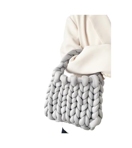 LCKKJHG Chunky Garn Gewebte UmhäNgetasche Super dicke isländische Wolle DIY handgestrickte Tasche eigene handgestrickte hausgemachte Einkaufstasche(Light Grey,25X20X20cm) von LCKKJHG