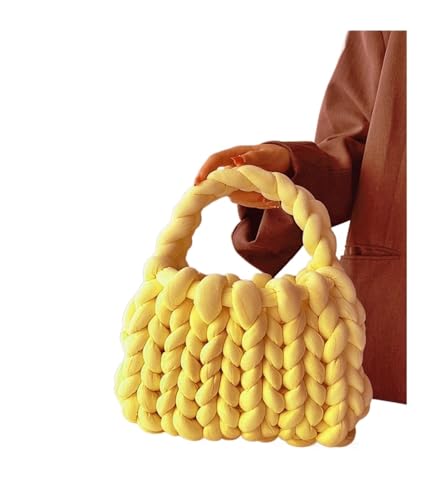 LCKKJHG Chunky Garn Gewebte UmhäNgetasche Super dicke isländische Wolle DIY handgestrickte Tasche eigene handgestrickte hausgemachte Einkaufstasche(Yellow,22x18x13cm) von LCKKJHG