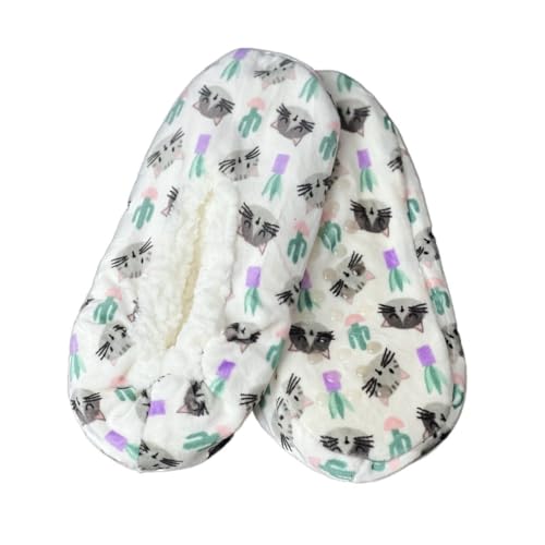 LCKKJHG Hausschuhe Socken Frauen Fuzzy Socke Winter Warm Dinosaurier Schneemann Bequem Schlafen Weichen Weiblichen Plüsch Rutschfesten Griff Thermische Kurze Boden Hausschuhe Socke(Cat) von LCKKJHG