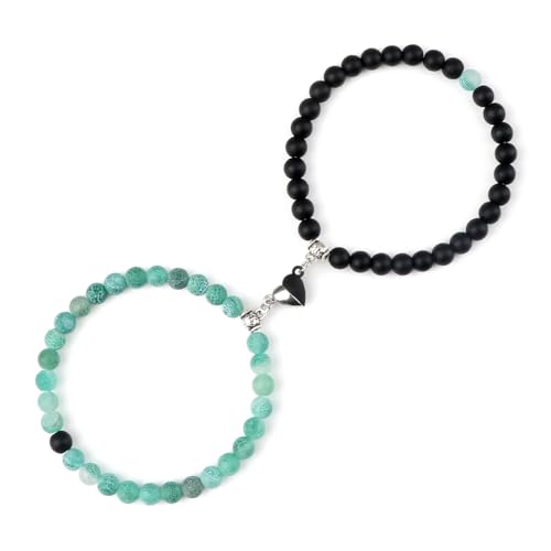 LCKKJHG Kristall Armband 2 Teile/satz Romantische Herz Form Magnet Anhänger Armbänder 6 8MM Verwitterten Stein Armreifen Schmuck Paar Handgemachte Strench(6mmstyle 20) von LCKKJHG