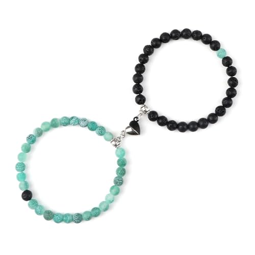 LCKKJHG Kristall Armband 2 Teile/satz Romantische Herz Form Magnet Anhänger Armbänder 6 8MM Verwitterten Stein Armreifen Schmuck Paar Handgemachte Strench(6mmstyle 23) von LCKKJHG