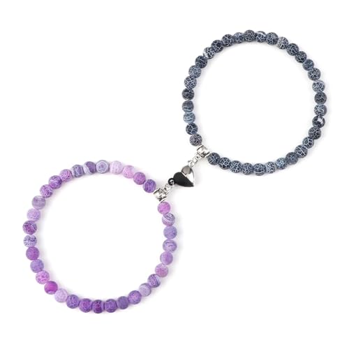 LCKKJHG Kristall Armband 2 Teile/satz Romantische Herz Form Magnet Anhänger Armbänder 6 8MM Verwitterten Stein Armreifen Schmuck Paar Handgemachte Strench(6mmstyle 25) von LCKKJHG
