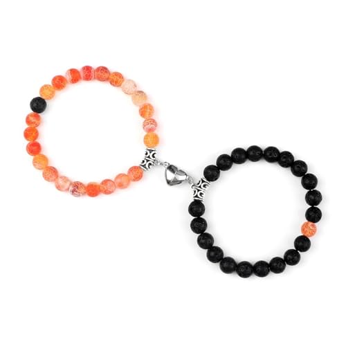 LCKKJHG Kristall Armband 2 Teile/satz Romantische Herz Form Magnet Anhänger Armbänder 6 8MM Verwitterten Stein Armreifen Schmuck Paar Handgemachte Strench(8mmstyle 2) von LCKKJHG