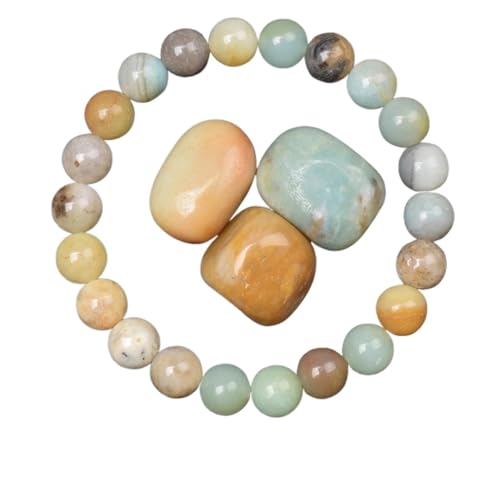 LCKKJHG Kristall Armband Goldene Obsidian Stein Perlen Armband Männer Frauen Goldene Licht Regenbogen Obsidian Rohstein Runde Perle Energie Schmuck(17cm,8MM BEADS_31 AMAZON STONE) von LCKKJHG