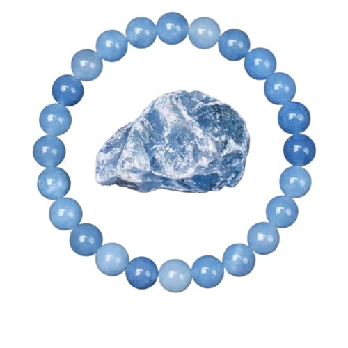 LCKKJHG Kristall Armband Goldene Obsidian Stein Perlen Armband Männer Frauen Goldene Licht Regenbogen Obsidian Rohstein Runde Perle Energie Schmuck(17cm,8MM BEADS_34 AQUAMARINE) von LCKKJHG