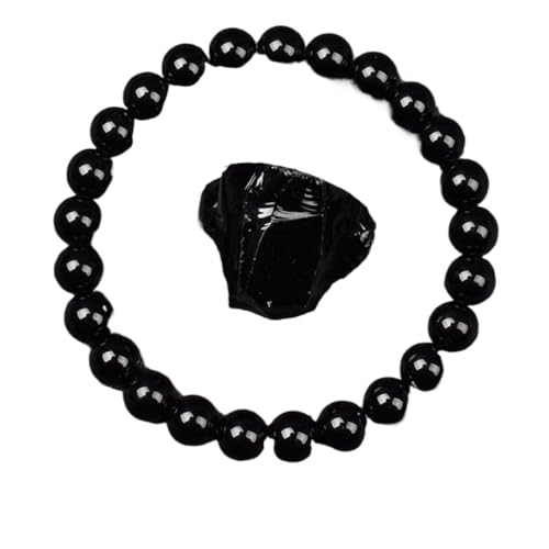 LCKKJHG Kristall Armband Goldene Obsidian Stein Perlen Armband Männer Frauen Goldene Licht Regenbogen Obsidian Rohstein Runde Perle Energie Schmuck(21cm,6MM BEADS_24 ONYX) von LCKKJHG