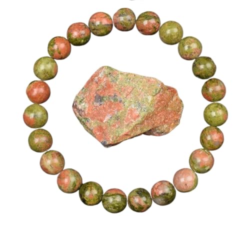 LCKKJHG Kristall Armband Goldene Obsidian Stein Perlen Armband Männer Frauen Goldene Licht Regenbogen Obsidian Rohstein Runde Perle Energie Schmuck(21cm,8MM BEADS_2 UNAKITE) von LCKKJHG
