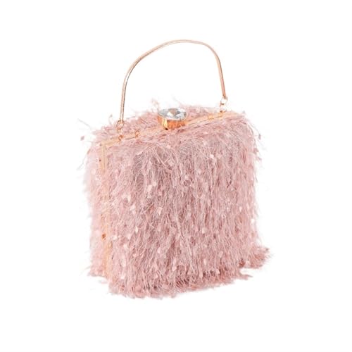 LCKKJHG clutch mit federn Box-Form Federn Damen Party Handtaschen Hochzeit Nacht Clutch Geldbörse Quaste Plüsch Handtasche Abend Taschen(Pink) von LCKKJHG