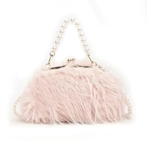 LCKKJHG clutch mit federn Damen Trendy Schultertaschen Quaste Feder Perle Kette Handtaschen for Frauen Herbst Winter Abschlussball Party Abendtaschen Geldbörsen(Pink) von LCKKJHG