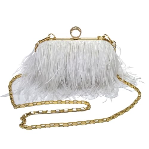 LCKKJHG clutch mit federn Feder Handtasche Damen Abend Clutch Exquisite Perlenkette Hochzeit Braut Schultertasche Party Bankett Tote(White) von LCKKJHG