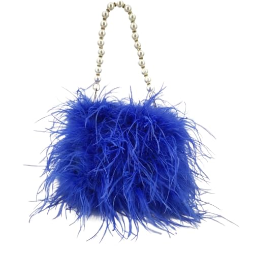 LCKKJHG clutch mit federn Feder Handtasche mit Perlenkette Mini Geldbörse for Party Pelzige kleine Hochzeit Braut romantische Tasche(Blue) von LCKKJHG