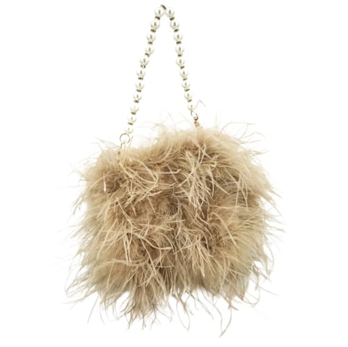 LCKKJHG clutch mit federn Feder Handtasche mit Perlenkette Mini Geldbörse for Party Pelzige kleine Hochzeit Braut romantische Tasche(Khaki) von LCKKJHG