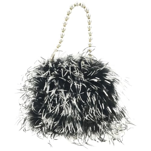 LCKKJHG clutch mit federn Feder Handtasche mit Perlenkette Mini Geldbörse for Party Pelzige kleine Hochzeit Braut romantische Tasche(MULTI) von LCKKJHG