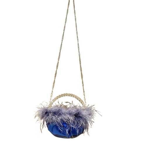 LCKKJHG clutch mit federn Feder Tote Frauen Perlen Tasche for Party Platz Diamant Hochzeit Crossbody Handtasche(Blue) von LCKKJHG