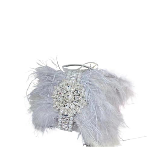 LCKKJHG clutch mit federn Federn Handtaschen Strass Abend Taschen for Frauen Diamant Schulter Umhängetasche Perle Hochzeit Geldbörsen(Silver) von LCKKJHG