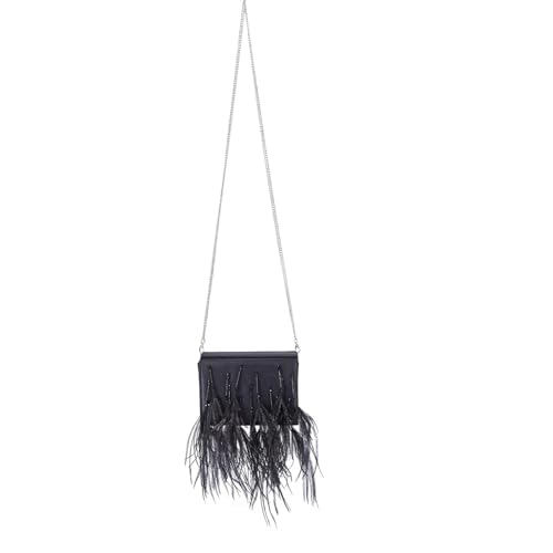 LCKKJHG clutch mit federn Federtaschen for Frauen Perlenkette Tote Handtasche Damen Partykleid Abend Umhängetasche(Black) von LCKKJHG