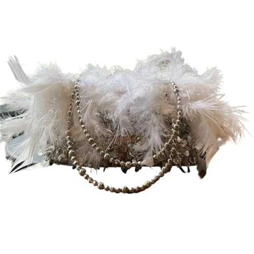 LCKKJHG clutch mit federn Mode Perle Perlen Frauen Handtasche Damen Kupplung Party Abend Taschen Echte Federn Kette Schulter Tasche Prinzessin Umhängetaschen von LCKKJHG